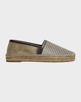 Brunello Cucinelli Laminated Suede and Leather Espadrille Flats