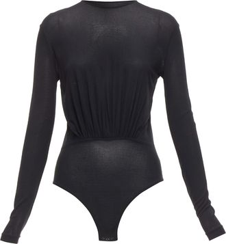 Giorgio Armani black viscose gather waist crew neck long sleeve body IT38 XS