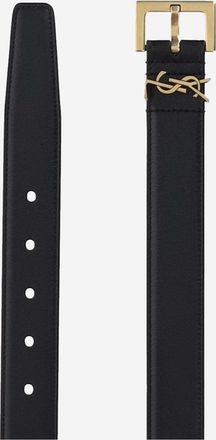 Saint Laurent Womens Belt Cassandre Glossy Leather Black Calfskin