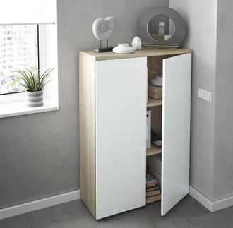 Dmora Armario Multifunci&oacute;n Plano, Armario Multiusos Con 2 Puertas, Zapatero Con 3 Baldas, Zapatero Moderno, Cm 80x33h119, Roble Y Blanco - Dmora