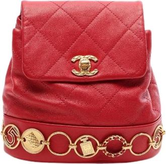 Chanel Pre-owned Matelasse Lambskin Backpack - Dames - Pre-owned - Rood - Maat: ONE Size Leer