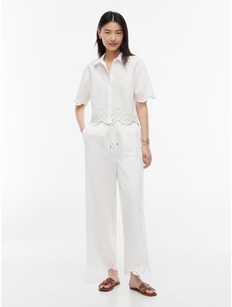 Tommy Hilfiger Womens Embroidered Eyelet Cropped Pull-On Pant - Ecru - S