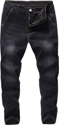 Generic JIER Mens Plus Size Loose Stretch Jeans Comfort Flex Waist Relaxed Fit Jean Designer Biker Denim Pants Slim Fit Zip Trousers (Black,46)