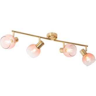 QAZQA Qazqa Art D&eacute;co Foco Art Deco Dorado Con Cristal Rosa 4-luces - Vidro Acero /vidrio Alargada Adecuado Para Led Max. 4 X 25 Watt