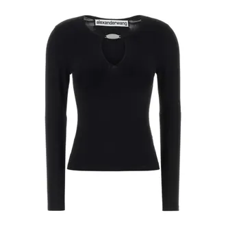 Alexander Wang Alexander Wang, Long Sleeve Tops, female, Black, Size: XS Stretch Viscose Long Sleeve T-shirt