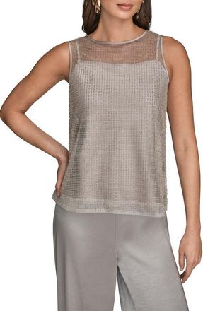 DKNY Beaded Mesh Sleeveless Top in White/Silver at Nordstrom, Size X-Large