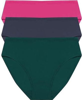 Natori Bliss Bare Cotton Hipster 3-Pack Womens Underwear Elm/Vintage Navy/Sakura : L (Womens 14-16), Cotton/Elastane/Lycra