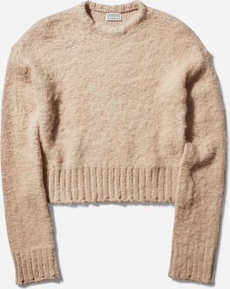 Guess Co Women s Fuzzy Crewneck Sweater Oxford Tan