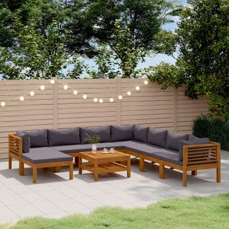 vidaXL Muebles De Jard&iacute;n 9 Pzas Cojines Madera Maciza De Acacia Vidaxl