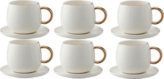 Lene Bjerre Espressotasse mit Untersetzer Clara mit Goldrand (6 St&uuml;ck) - Weiss/Gold