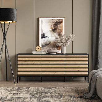 Vicco Cassettiera Eliza, Nero/quercia, 150 x 60 cm con 3 cassetti