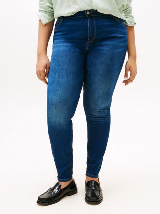 Tommy Hilfiger Skinny-fit-Jeans TOMMY HILFIGER CURVE CRV DNM BLACK HARLEM U SKINNY HW, Damen, Gr. 48, N-Gr, blau (new doreen), Denim/Jeans, Obermaterial: 92% Baumwol