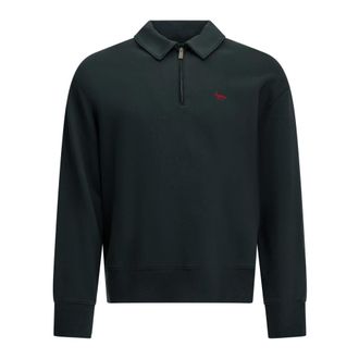 Maison Kitsun&eacute; Fox Profile Zip-Up Polo Sweatshirt - Heren - Sweatshirts & Hoodies - Blauw - Maat: L Katoen