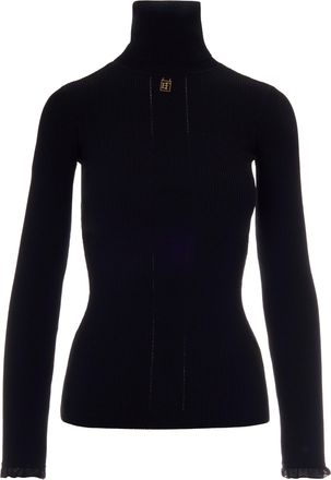 Elisabetta Franchi Ribbed Slim-Fit Turtleneck Sweater With Logo Detail