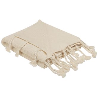 Beliani Beliani - Manta De Algod&oacute;n Beige 125 X 150 Cm Para Cama Sof&aacute; Sill&oacute;n Estilo Boho Nazilli