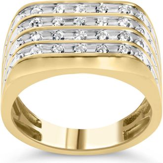 House of Brilliance Mens 10K Yellow Gold 1.00 Cttw Diamond Multi Row Ring Band at Nordstrom, Size 11