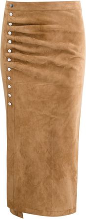 Paco Rabanne Ruched Suede Midi Skirt - Caramel - 36 (UK8 / S)