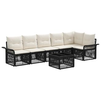 vidaXL Conjunto De Sof&aacute;s De Jard&iacute;n 7 Pcs Negro Rat&aacute;n Sint&eacute;tico Vidaxl
