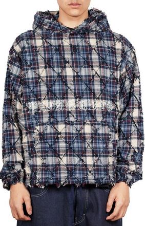 Pleasures Mystic Flannel Poncho Hoodie in Navy at Nordstrom, Size Xx-Large