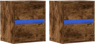 Berkfield Home TV Wall Cabinets with LED Lights 2 pcs Smoked Oak 41x31x45 cm in Brown | Size: 41 x 31 x 45 cm