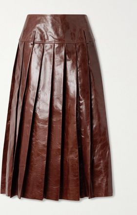 Tolu Coker Gonna Midi In Pelle Lucida A Pieghe - Marrone