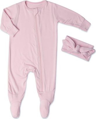 Everly Grey Jersey Long Sleeve Footie & Head Wrap Set in Blush at Nordstrom, Size 6-9M