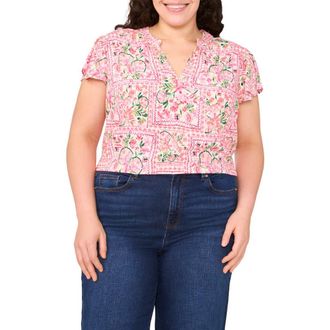 CeCe by Cynthia Steffe Floral Graphic Flutter Sleeve Top in New Ivory at Nordstrom Rack, Size 1X