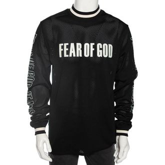 Fear of God Black Synthetic Logo Print Long Sleeved Mesh-Jersey T-Shirt