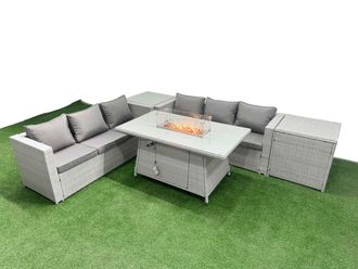 Fimous PE Rattan Lounge Sofa Set Outdoor Garden Furniture Set with Side Table in Light Grey