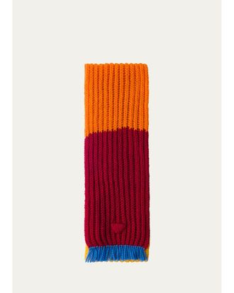 Prada Colorblock Rib-Knit Wool Scarf