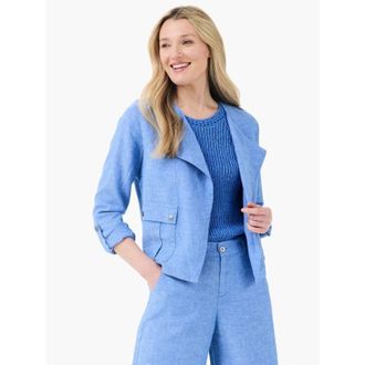Nic+Zoe NIC+ZOE Rumba Moto Jacket Womens Blue Linen Open Front Long Sleeve UPS975