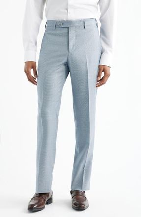 Zanella Devon Flat Front Plaid Wool Dress Pants in Grey Blue at Nordstrom, Size 40