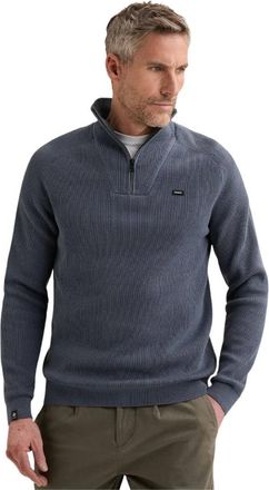 Vanguard Pullover met halve rits en ribstructuur - Heren - Sweatshirts & Hoodies - Blauw - Maat: 2XL Katoen
