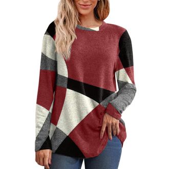 Generic Nuoke Jumpers for Women UK Puffer Jackets Women 2025 Autumn Winter Fleece Tops Ladies Casual Long Sleeve Crewneck Pctchwork Printed Pullover Trendy Ge