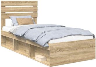 vidaXL Bed Frame with Headboard Sonoma Oak 90 x 200 cm Solid Pine Wood vidaXL