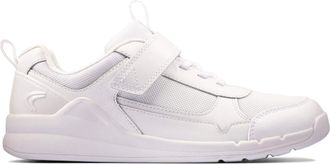 Clarks Orbit Sprint Youth Leather Trainers in White Narrow Fit Size 3