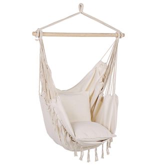 Beliani Silla Colgante De Algod&oacute;n Poli&eacute;ster Beige Columpio Hamaca Boho Interior Exterior Bonea