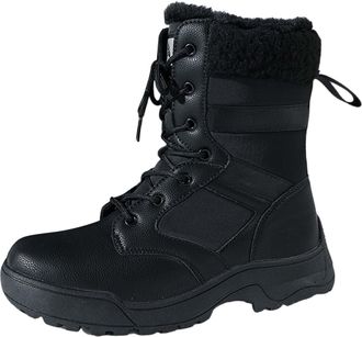 Generic Waterproof Walking Boots Womens Fashion Casual Trainers Breathable Flat Casual Shoes Winter Padded Warm Womens Boots Leather Fur Lined Boots (Black, 4