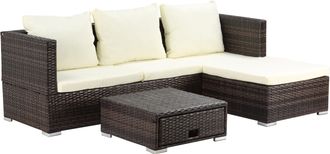 OUTSUNNY Rattan Garden Sofa Set Storage Table Wicker Patio Lounger 4-Seater Brow | TJ Hughes