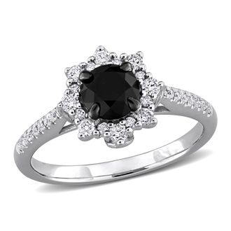 Mimi & Max 1 1/6ct TW Black and White Diamond Halo Engagement Ring in 14k White Gold