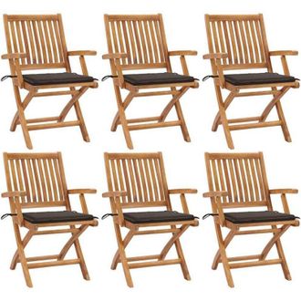 vidaXL Vidaxl - Sillas De Jard&iacute;n Plegables 6 Uds Madera Maciza Teca Con Cojines