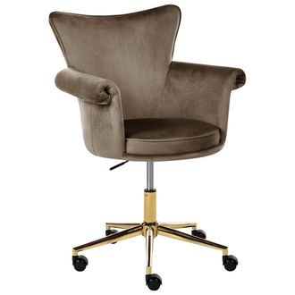 Beliani Silla De Oficina Tapizado De Terciopelo Giro Completo Altura Regulable Reposabrazos Redondeados Marr&oacute;n Velencia