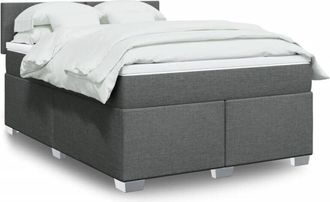 vidaXL Cama Box Spring Con Colch&oacute;n Tela Gris Oscuro 140x200 Cm Vidaxl
