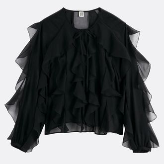 La Redoute Collections Shirt met ronde hals, geplooide kraag en lange mouwen
