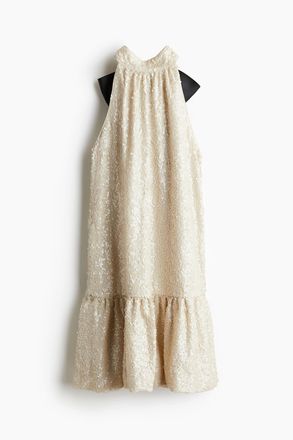 H&M Paillettenkleid mit Bindeb&auml;ndern - Cremefarben