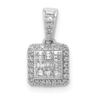 Diamond2Deal 14k White Gold 1/4 carat Diamond Square Halo Cluster Pendant