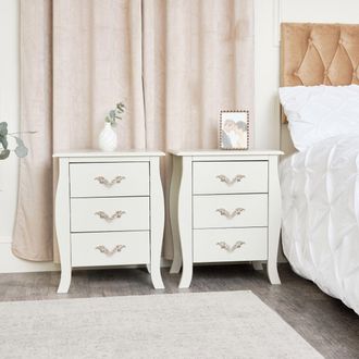 Melody Maison Pair Of 3 Drawer Bedside Tables - Elizabeth Ivory Range in Off-White