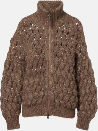 Brunello Cucinelli Open-knit sequined mohair and wool-blend cardigan