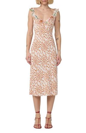 Diane Von F&uuml;rstenberg Christina Floral Ruffle Sleeve Midi Dress in Mirage Ditsy at Nordstrom, Size Xx-Small