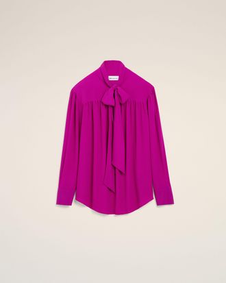 Ami Ami Paris - Purple lavalliere silk-blend blouse Purple - Size: 34 - for Women